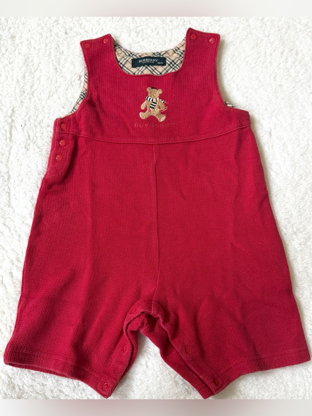 Burberry Baby Girl 12-18m Red Nova Check  Authentic Bear One Piece Rompers